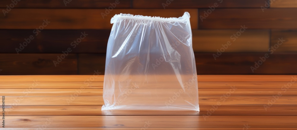 Plastic bag on wood table