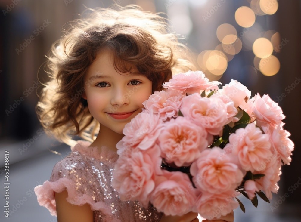 Beautiful girl with pink flowers