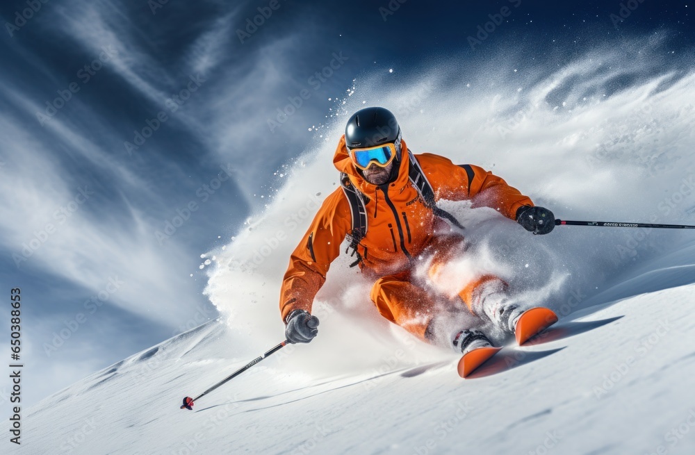 Skier on snow and sun