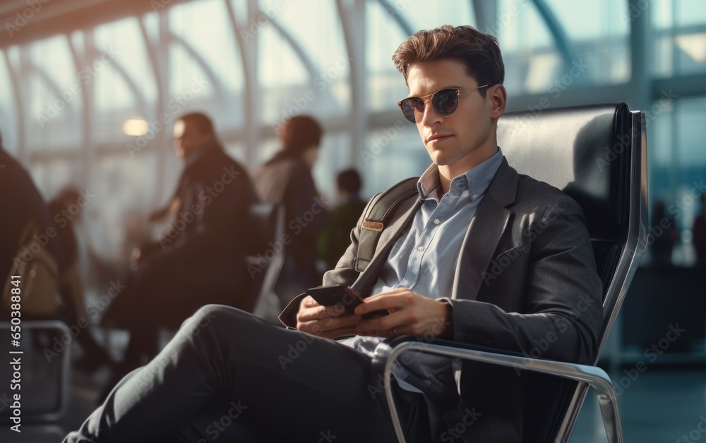 Businessman in airport terminal