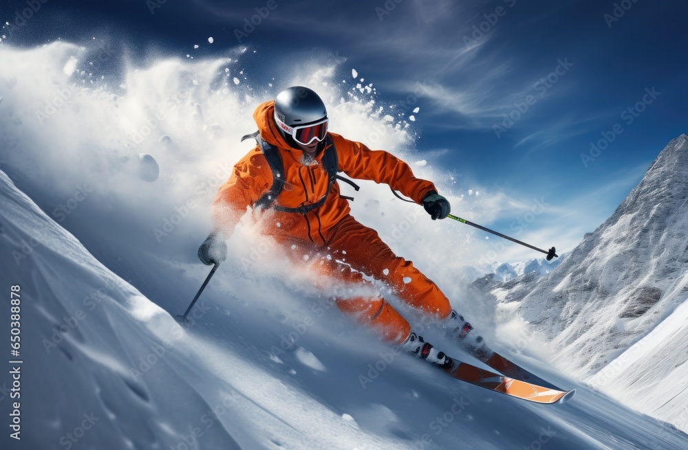 Skier on snow and sun