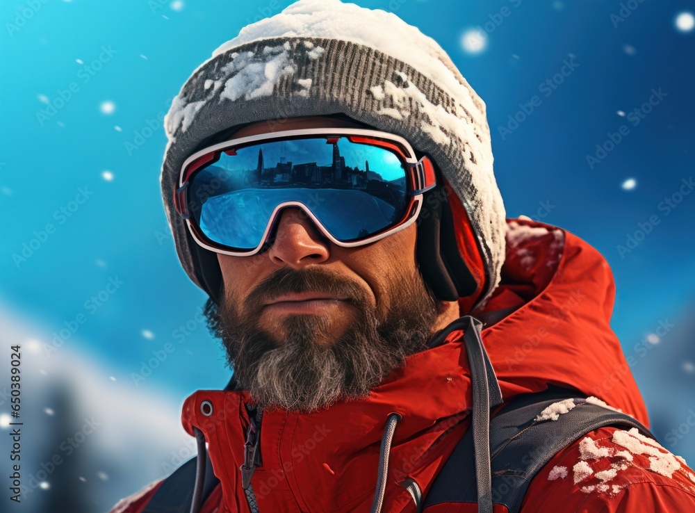 A skier wearing ski goggles and a ski helmet