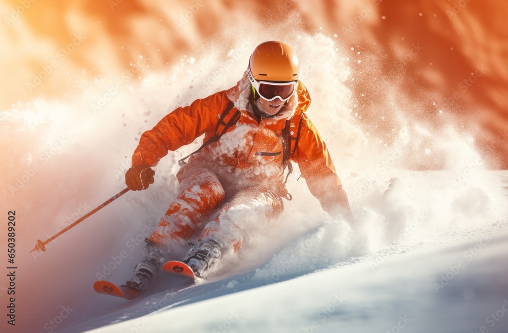 Skier on snow and sun