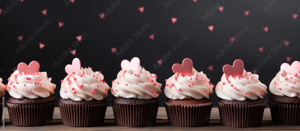 Valentine s Day cupcakes with creamy vanilla filling and sugar hearts