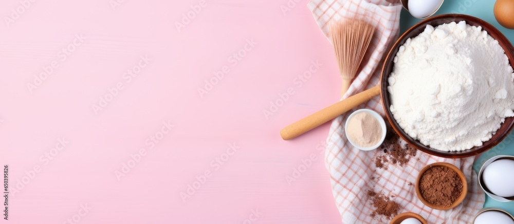 Cookbook with blank recipe pink background top view