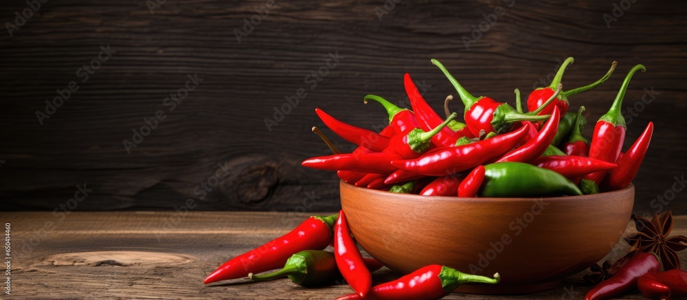 Chili peppers displayed on wooden backdrop