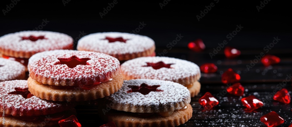 Valentine s Day vintage style selective focus Linzer cookies