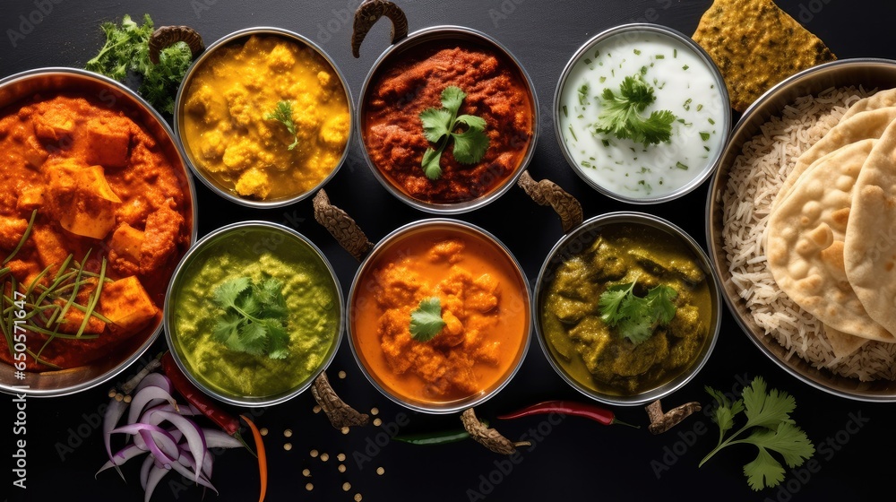 Table top view of Indian food.