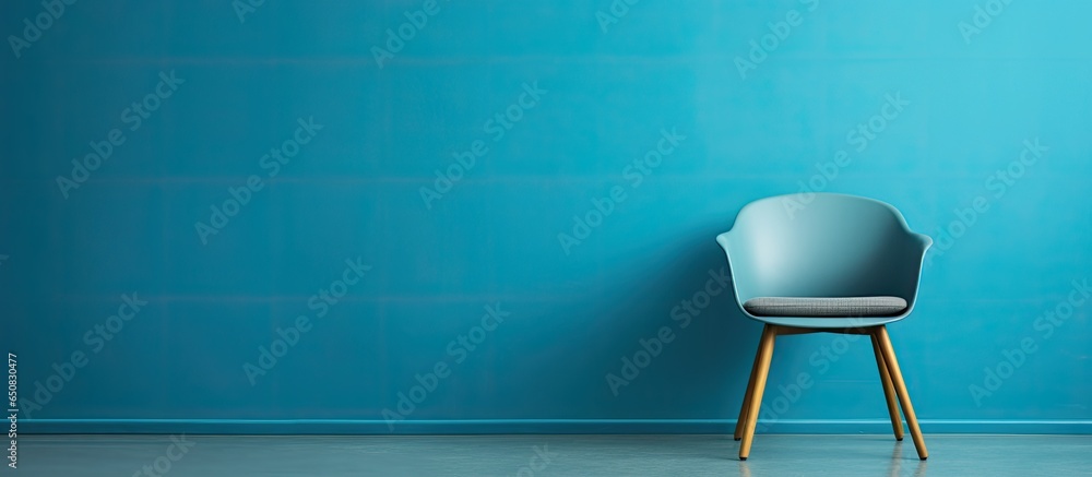 Minimalistic blue chair in a vacant blue room for copy space