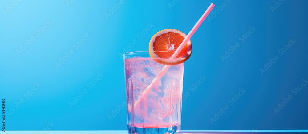 Close up of a summer cocktail with gin grapefruit and straw Represents hospitality and dining