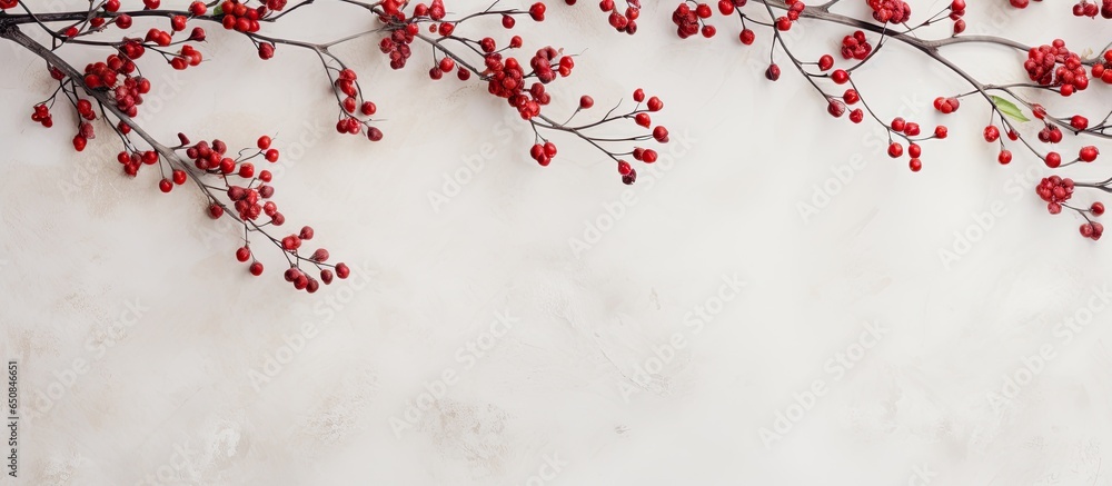 Red and white flowers on a beige concrete wall Simple floral backdrop