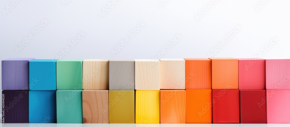 Colorful wooden blocks stacked creating a dynamic backdrop for creativity diversity and growth