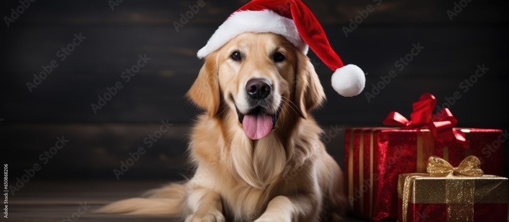 Festive dogs in Santa hats await the holidays