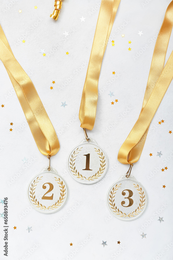 Prize medals with stars on white background