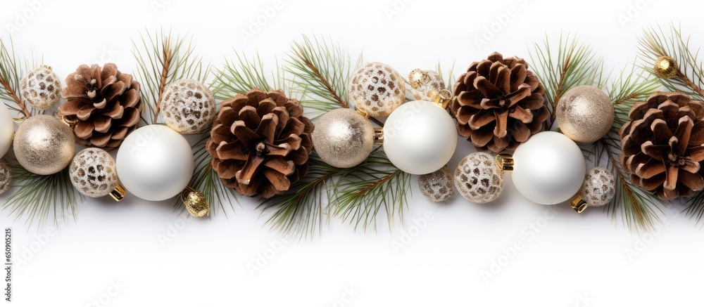 Christmas themed composition with decorations on a white background