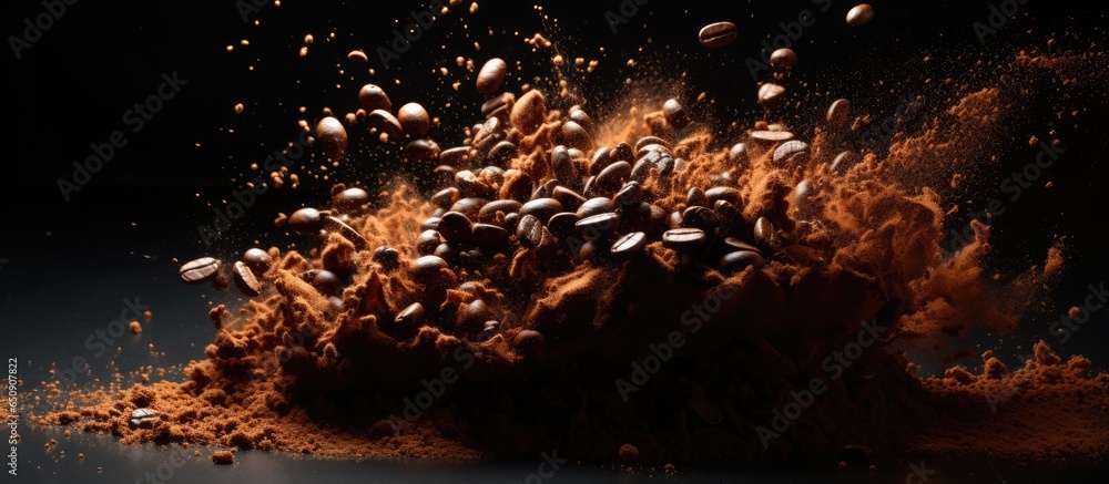 Coffee beans releasing ground particles