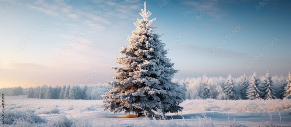 Festive ornament hung on fir branches