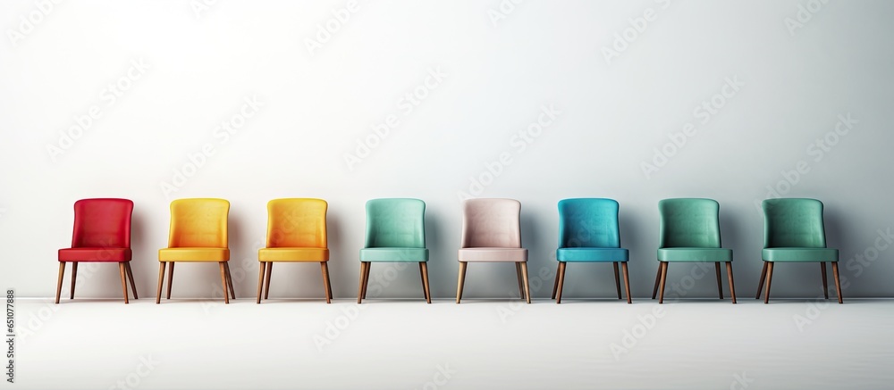 Unusual chair in a line Career chance Corporate management Hiring idea Illustrated in 3D