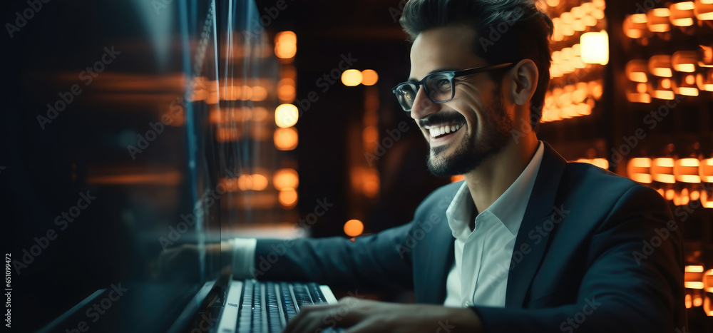 Technician man using a laptop diagnostics or doing maintenance in a data centre, IT Engineers working in server room.