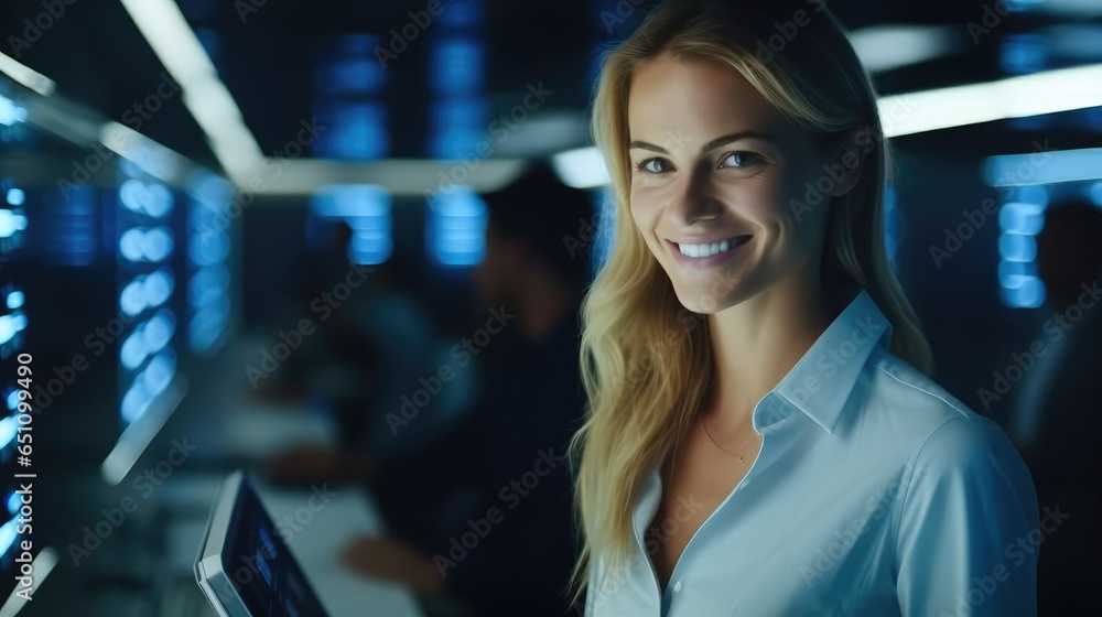 Female IT engineer in server room.