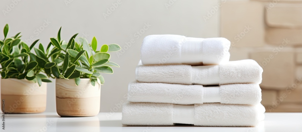 Pile of towels in bathroom