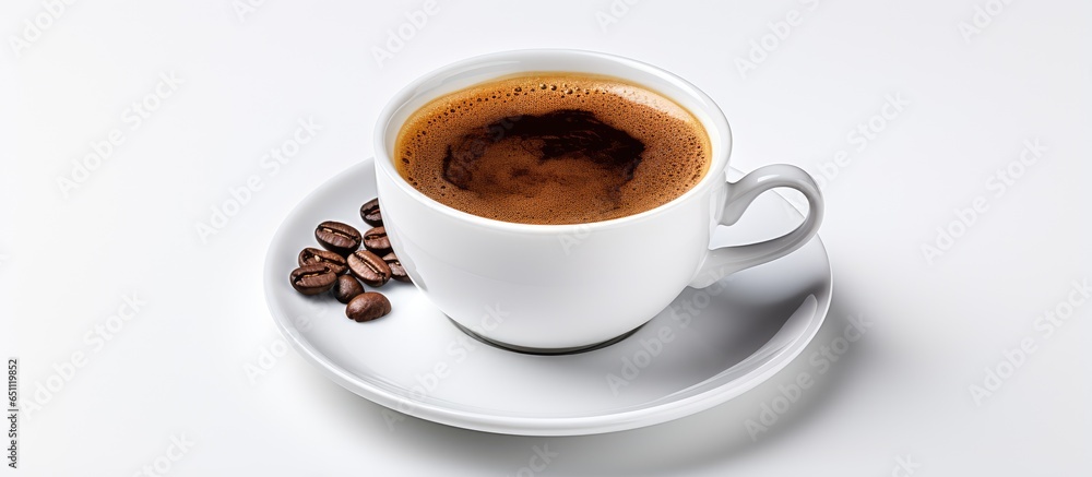 Isolated white cup with black coffee on white background