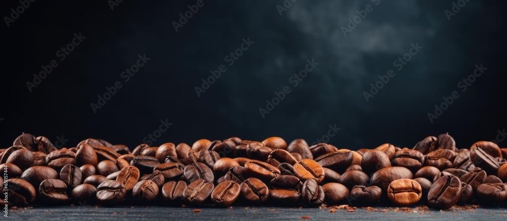 Dark background with empty space featuring coffee beans