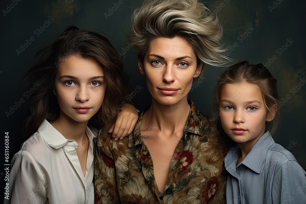 A touching portrait of a mother and her daughters captures the essence of family.