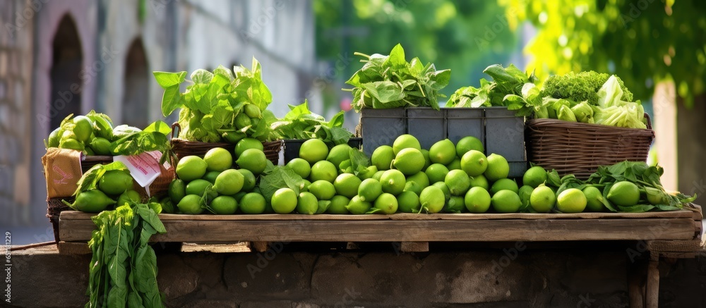 Street stall in Tbilisi selling fresh limes promoting healthy food and entrepreneurship