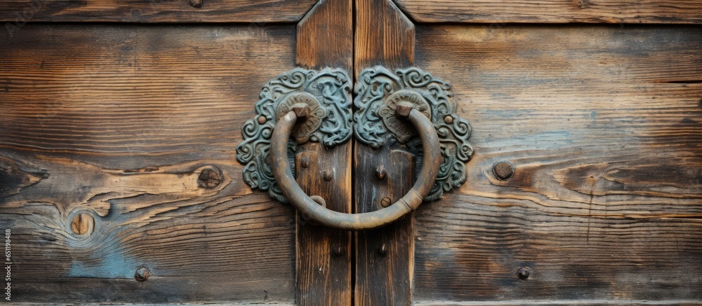 Old door with metal ring handle