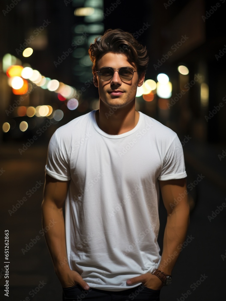 Model man in white t-shirt mockup