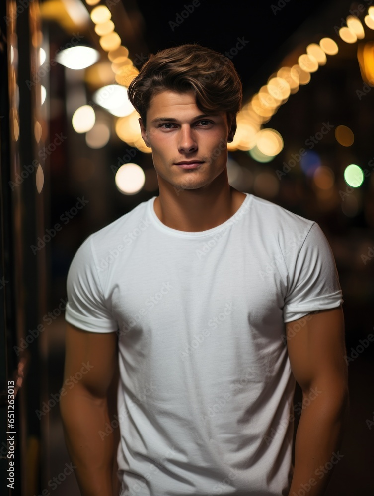 Model man in white t-shirt mockup