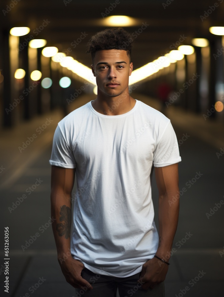 Model man in white t-shirt mockup