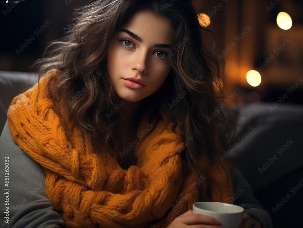 A young woman sitting and drinking coffee