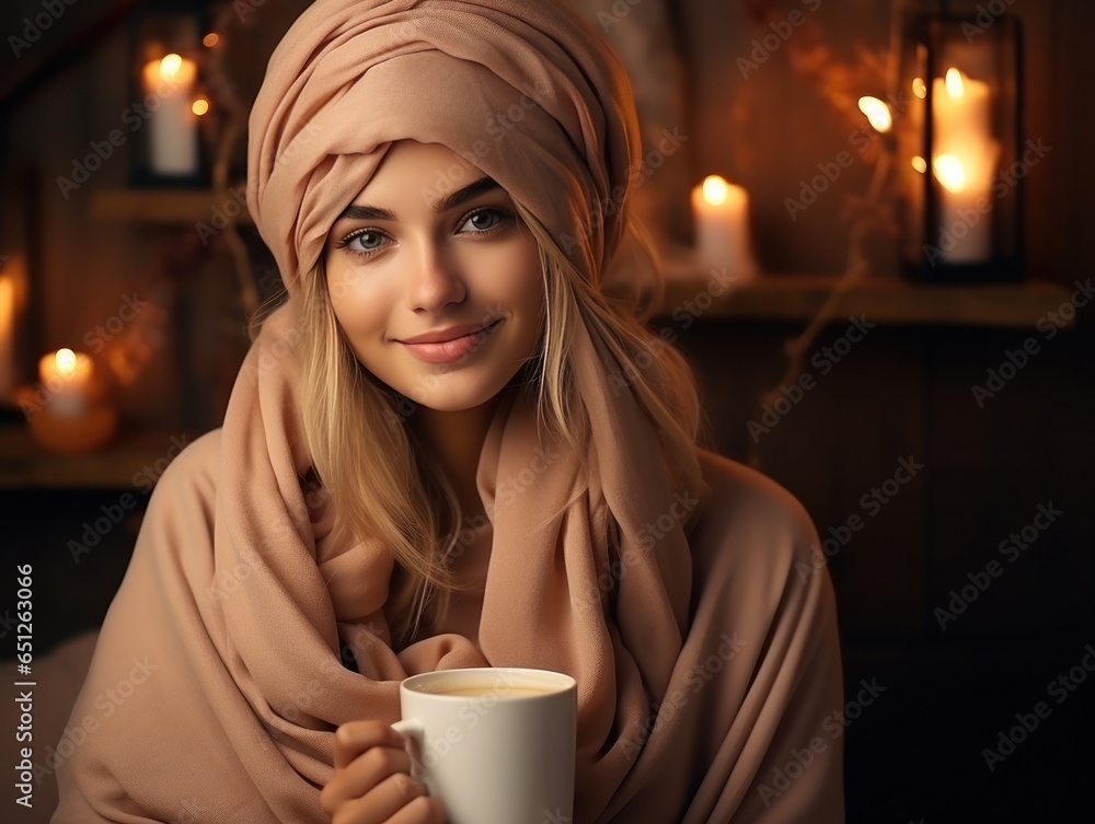 A young woman sitting and drinking coffee