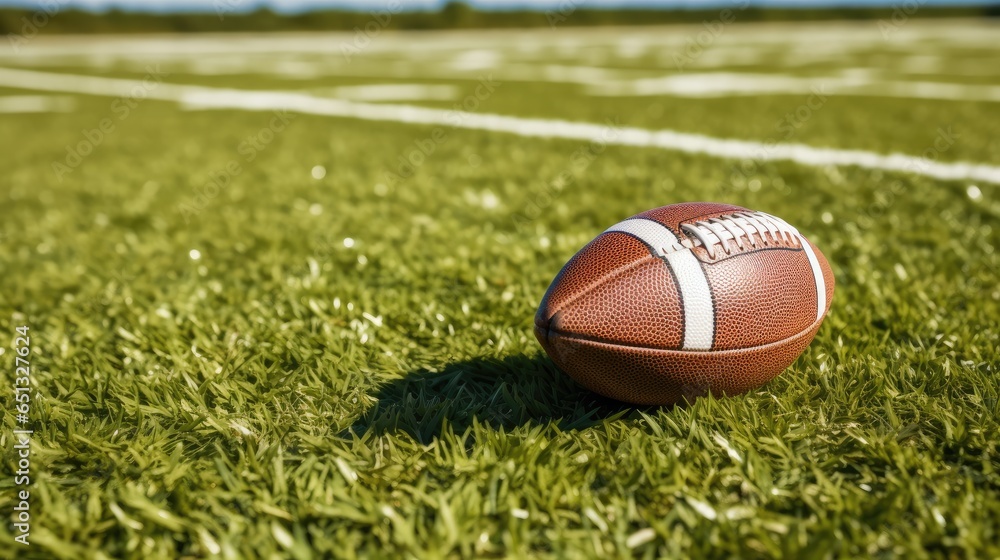 American football ball on field.