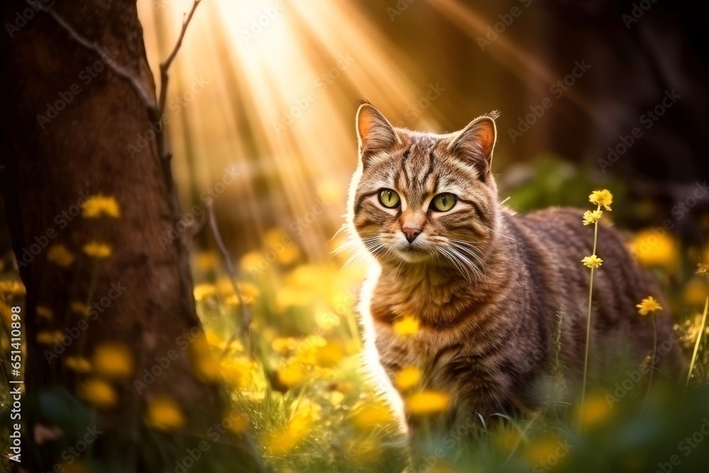 Close-up of cute cat gazing at something with beautiful bokeh background