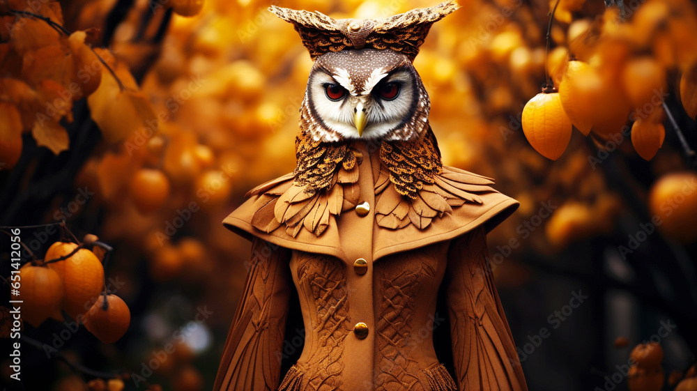 Fantasy Owl in a beautiful autumn garden