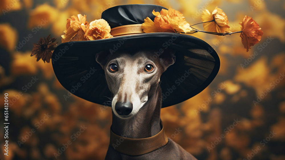 Fantasy Greyhound in a beautiful autumn garden