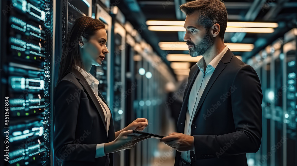 IT engineers checking servers in server room or data center.