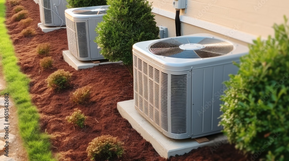 Condensing Fan Installing Outside Building Exterior of Air Conditioner.