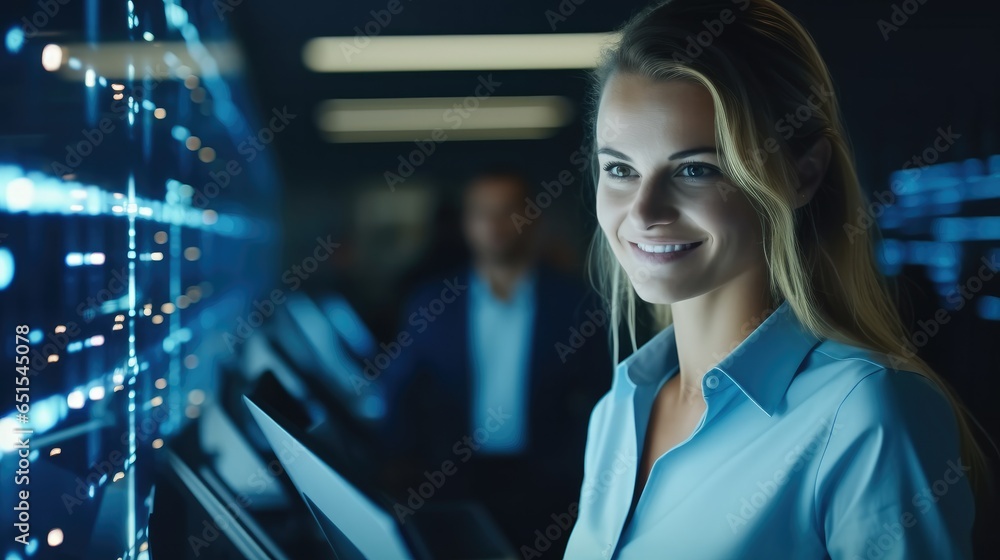 Female IT engineer in server room.