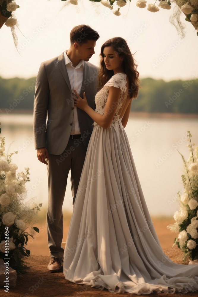 Wedding, Young Couple Getting Married in Garden, Beautiful wedding couple.