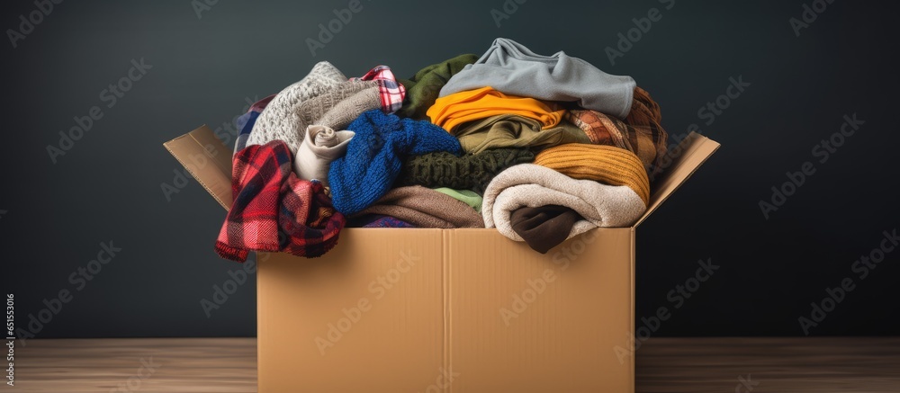 Box with clothes for donation and recycling