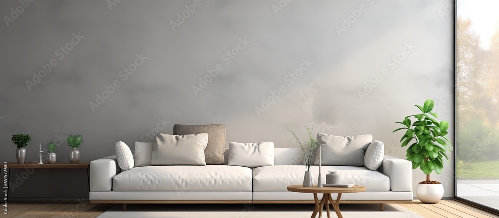 Modern interior living room in Scandinavian style with framed mock up posters ed illustration