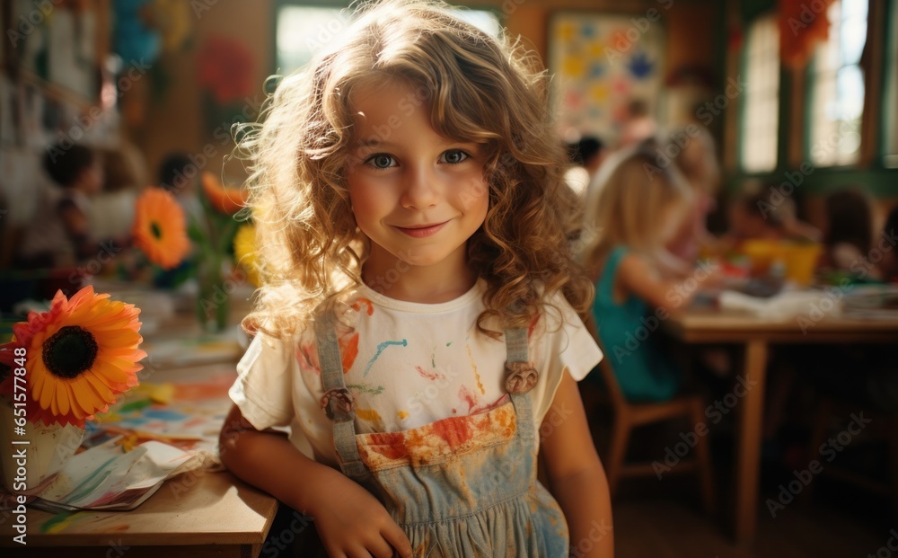 Children painting in art class