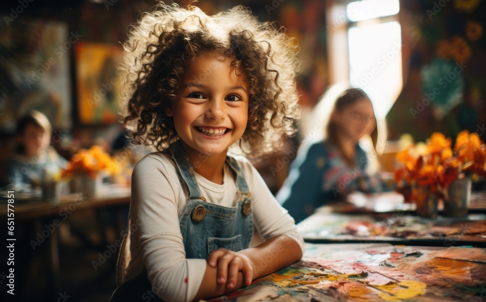 Children painting in art class