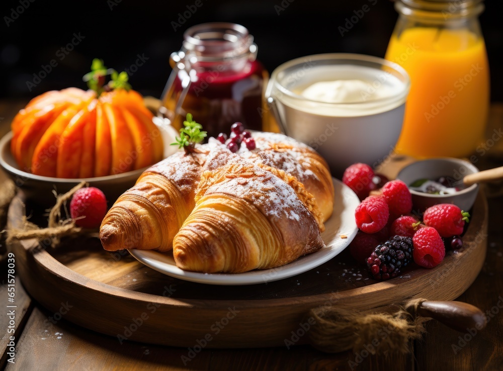 Breakfast plate with fruits and food