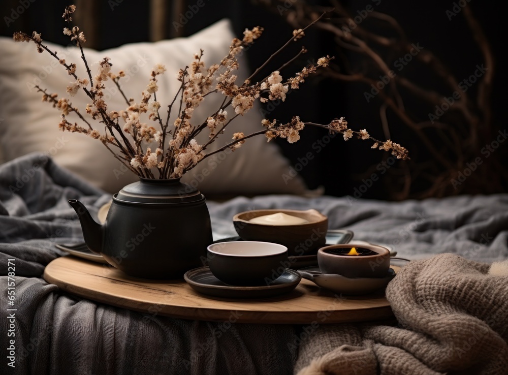 Hot tea on wooden table