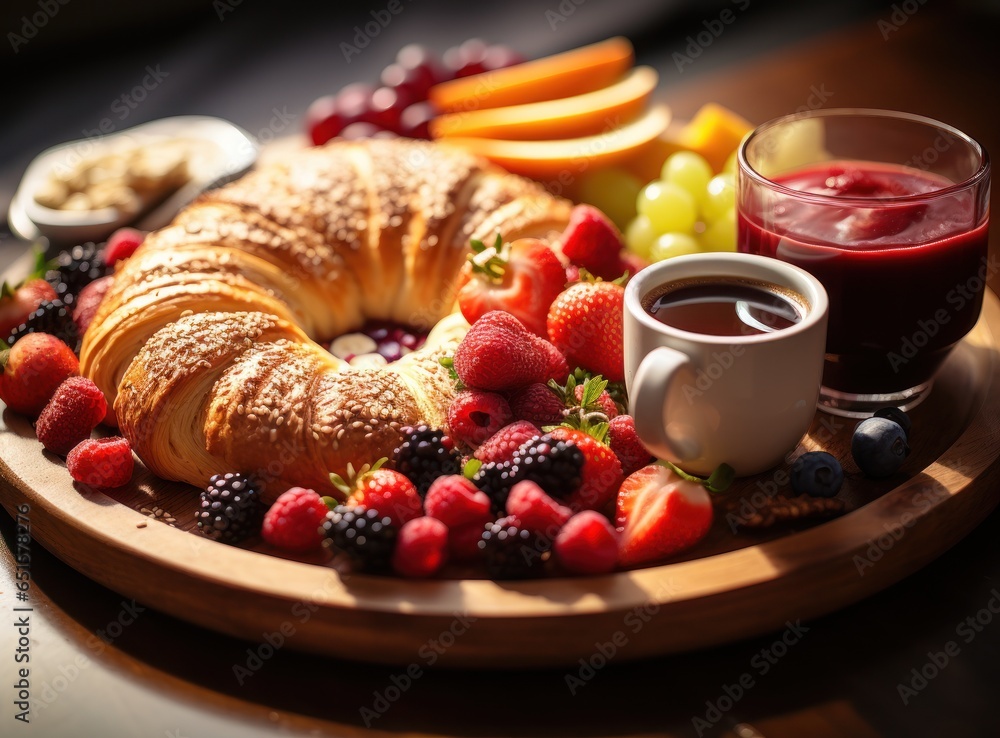 Breakfast plate with fruits and food